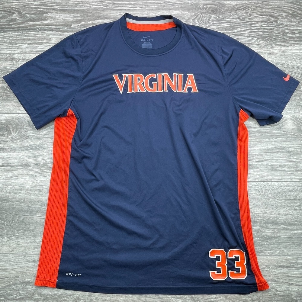 Virginia Cavaliers Shirt Mens XL Navy Orange Spell Out Swoosh Team Issued Nike